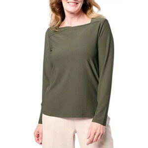 WynneCollection Women's Luxe Crepe Asymmetrical Neckline Top Green - Regular
